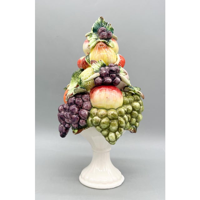 French Country Vintage Italian-Attributed Ceramic Fruit Topiary on Pedestal – Tuscan / Hollywood Regency / Cottagecore For Sale - Image 3 of 14