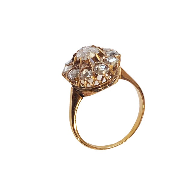 Traditional 1920's 14k Yellow Gold Rose Cut Diamond Ring Size 4 For Sale - Image 3 of 12