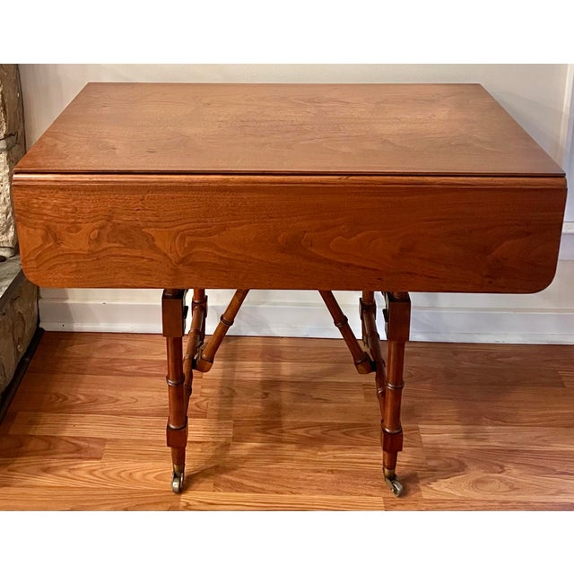 Traditional Rare Convertible Bamboo Turned Walnut Drop Leaf Dining Table / Coffee Table For Sale - Image 3 of 11