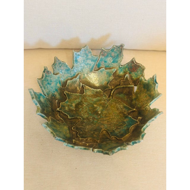 1980s Studio Pottery Leaf Design Bowl For Sale - Image 5 of 5