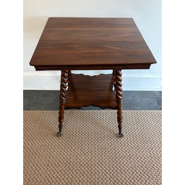Brown Antique Barley Twist Side Table With Brass and Glass Ball Feet For Sale - Image 8 of 11