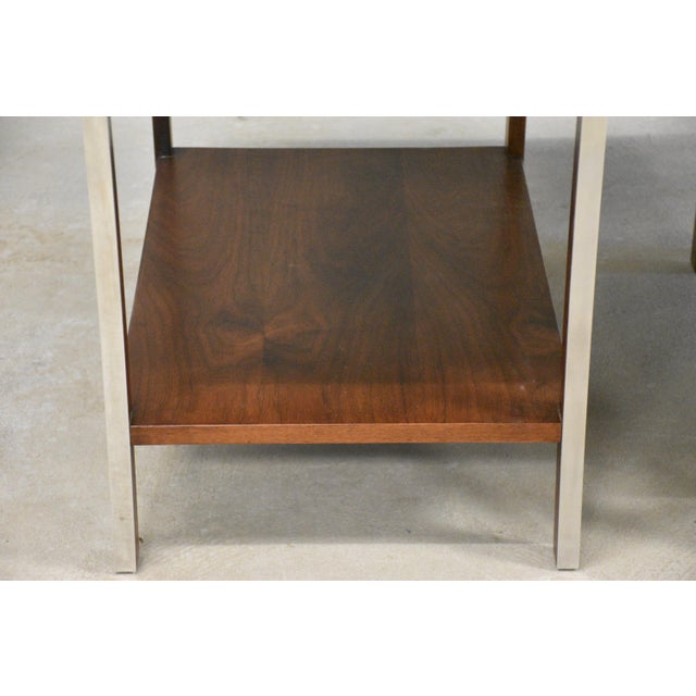 1960s Paul McCobb Walnut and Aluminum End Tables - A Pair For Sale In Boston - Image 6 of 8