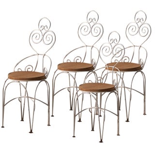 Antique White Garden Chairs, 1920s, Set of 4 For Sale
