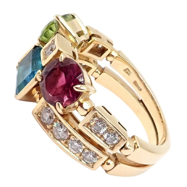 Contemporary Bulgari Allegra Gold Diamond Peridot Tourmaline Band Ring, Size 7.25 For Sale - Image 3 of 12