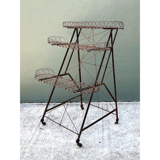 Vintage Three-Tier Wire Plant Stand For Sale - Image 9 of 12