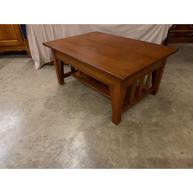 Wood American Mission Quarter-Sawn Oak Coffee Table With Two Drawers and Lower Shelf, Circa 1890–1910 For Sale - Image 7 of 17