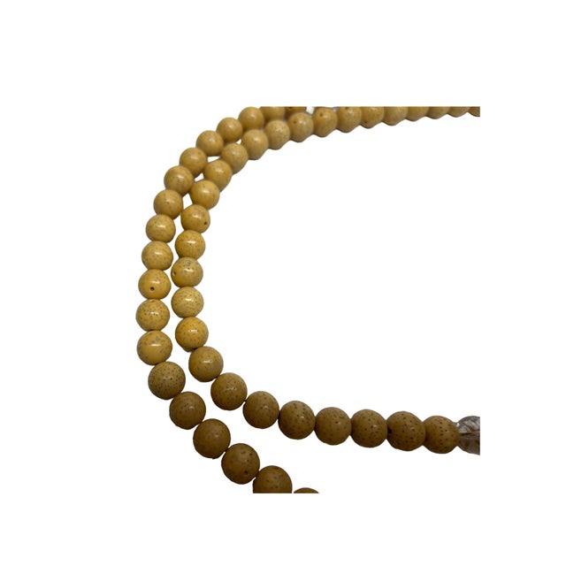 Asian Bodhi Dots Pattern Cream Yellow Color 108 Beads Hand Rosary Praying Chain For Sale - Image 3 of 5