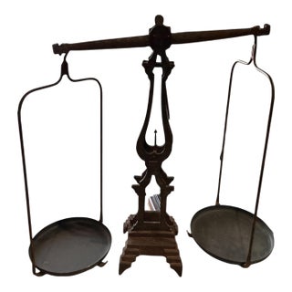 Antique French Breveté s.g.d.g. Cast Iron Two-Pan Balance Scale, Circa 1890 For Sale