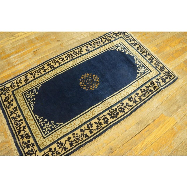 1920s Navy Blue Floral Medallion Antique Chinese Peking Rug 2' 7'' X 4' 2'' Wool Knotted Carpet For Sale - Image 11 of 11