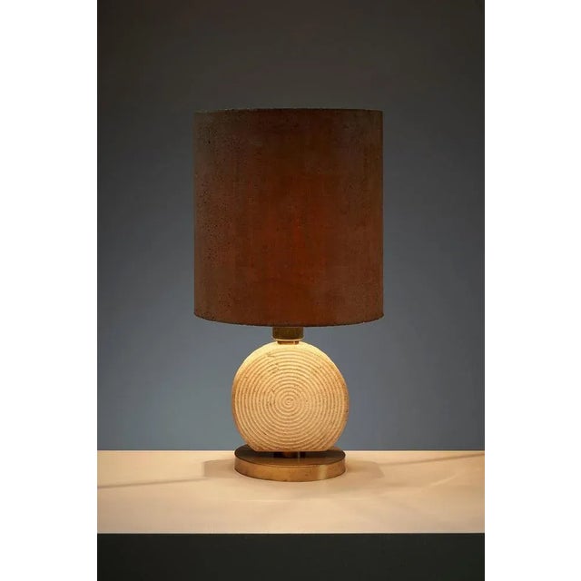 Naturel Table Lamp Travertine Base Cork Shade, 1970s For Sale - Image 3 of 11