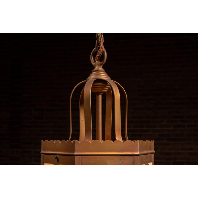 Mid 20th Century Mediterranean Bronze Tone Faux Alabaster Lantern Pendant For Sale - Image 4 of 10