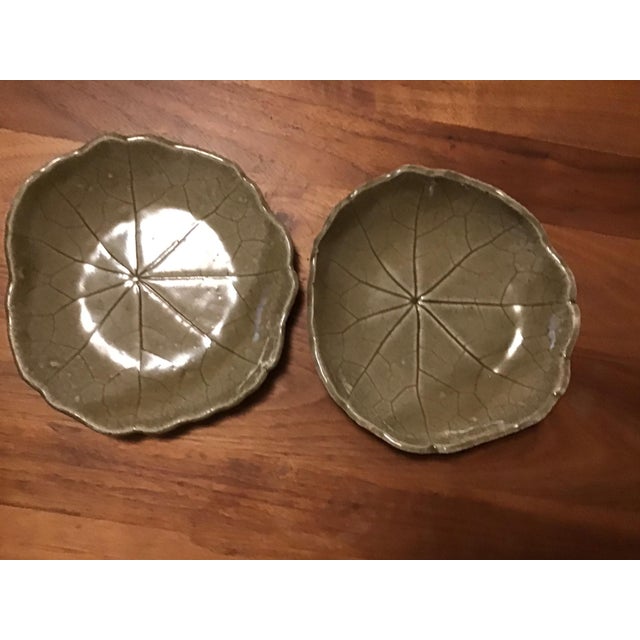 Handcrafted, signed by artist Beth (Elizabeth) Eagan. Ceramic hand thrown plates. 1970s. Lily pad design. 7” diameter,...