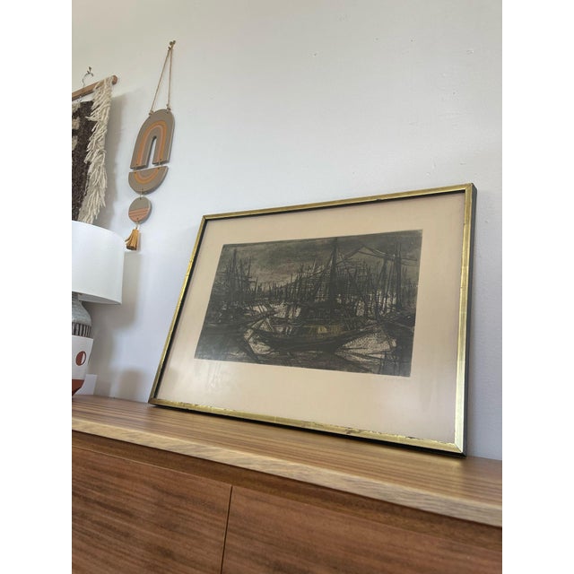 Abstract 1970s Vintage Signed and Framed Etching Print by Suzanne Rauacher of Abstract Sailboats For Sale - Image 3 of 8