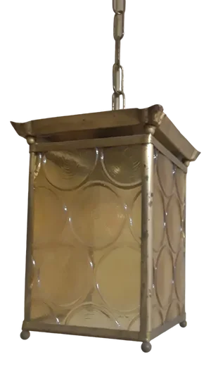Small Lantern Shaped Ceiling Lamp with Brass Mount and Yellow Patterned Glass Shade, 1960s