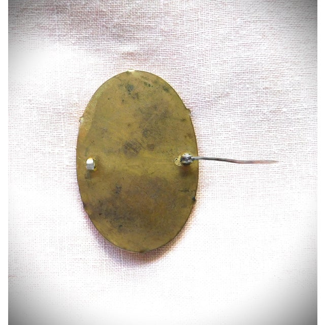 Gold Antique Art Deco Hand-Painted Porcelain 'B' Gold Leaf Oval Brooch Pin, C. 1920's For Sale - Image 8 of 11