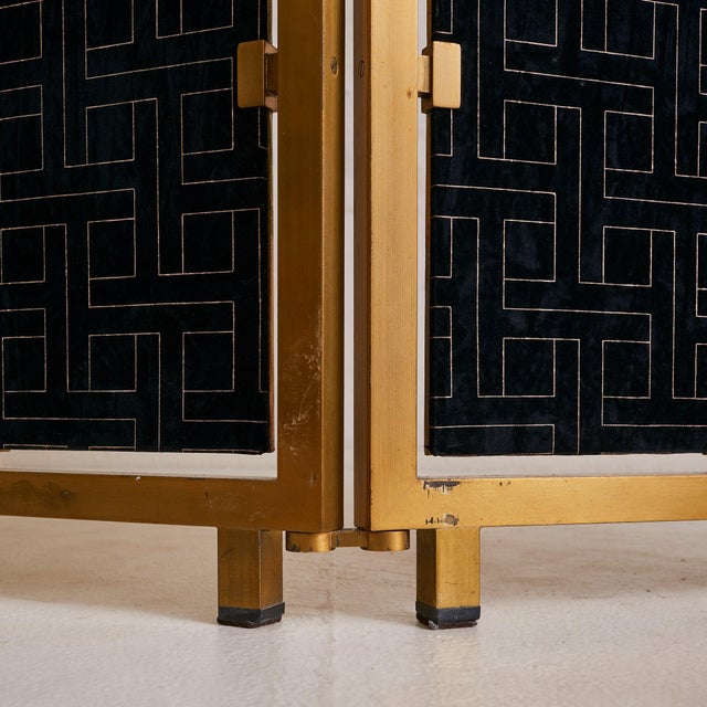 French Gilt-Metal + Patinated Gold-Leaf Folding Screen, 1970s For Sale - Image 10 of 11