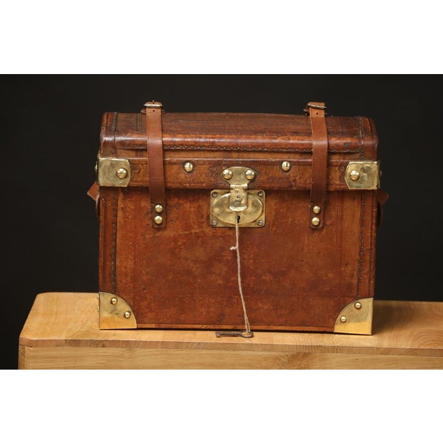 Brown Leather Doll Trunk with Key For Sale - Image 8 of 8