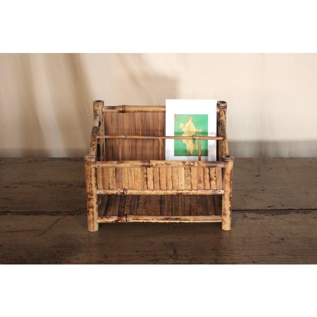 Wood Burnt Bamboo Desk Organizer or Letter Holder For Sale - Image 7 of 8