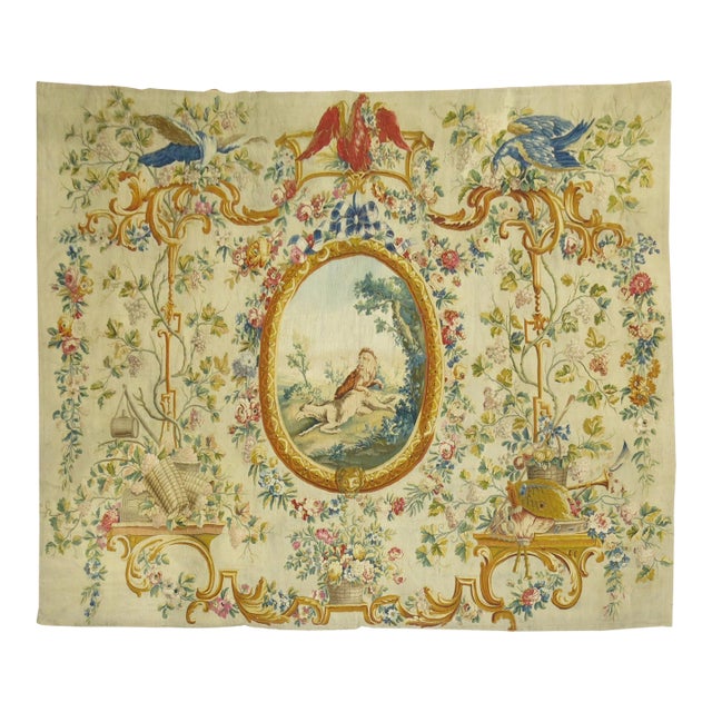 Silk and Wool 18th Century French Aubusson Tapestry Panel from France For Sale