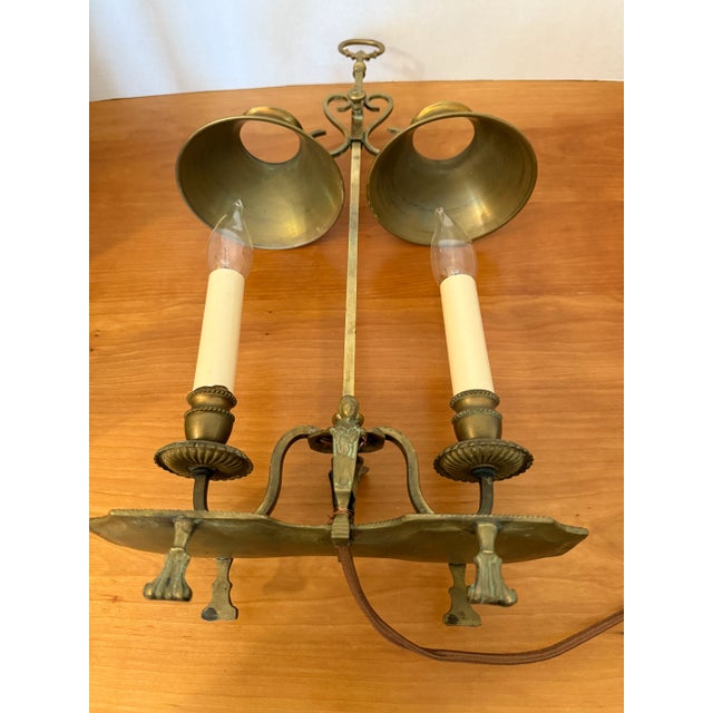 Antique Brass 2-Light Bouillotte Table Lamp. Adjustable Height. Converted to Electricity For Sale - Image 10 of 17