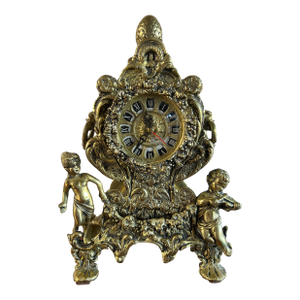 Vintage Antique Reproduction Rococo Style Ornate Brass Clock With Cherubs