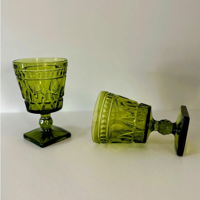 Avocado 1970s Vintage Colony Glass Park Lane Green Water Goblets- Set of 6 For Sale - Image 8 of 12