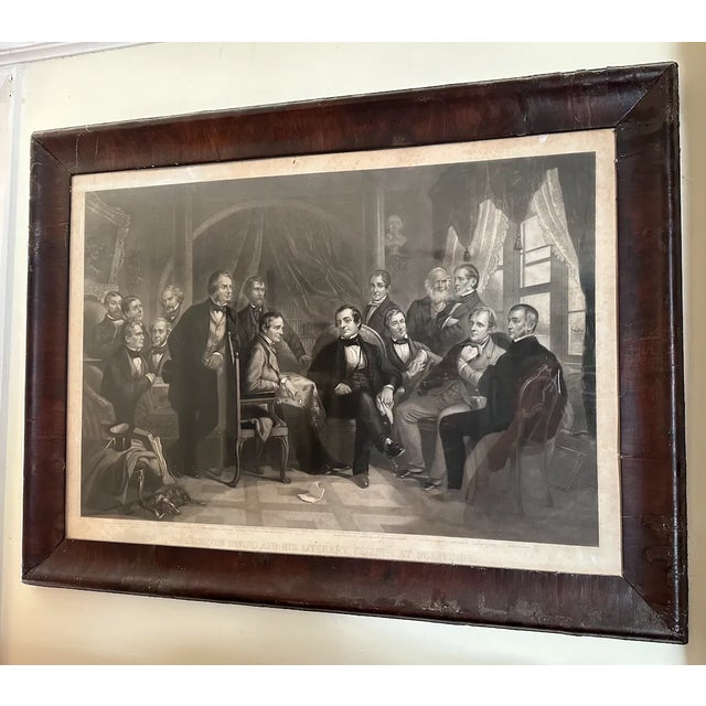 Victorian Mid 19th Century Engraving by Thomas Oldham Barlow "Washington Irving and His Literary Friends", in Walnut Veneer Frame For Sale - Image 3 of 9