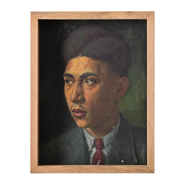 French Vintage Framed Oil Portrait of a Young Man For Sale - Image 10 of 10
