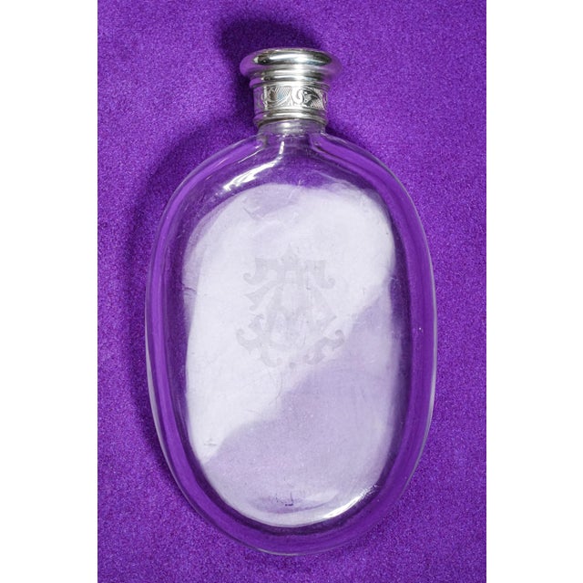 Unusual Large Thick Victorian Antique Crystal Sterling Silver Cap Scent Bottle Flask Vanity Home Decor For Sale - Image 12 of 12