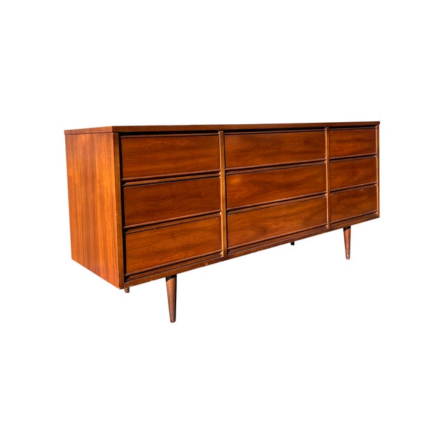 1960s Vintage Mid Century Modern Triple Long Lowboy Dresser For Sale - Image 5 of 7