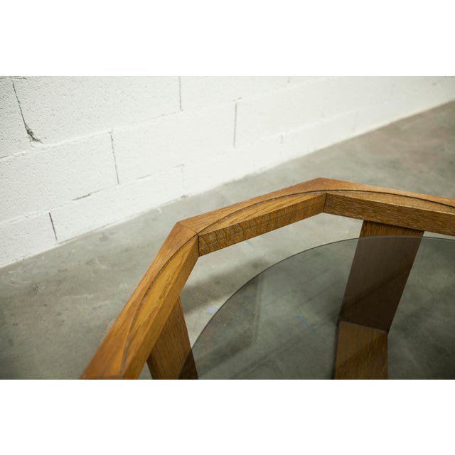 Hexagonal Table in Oak and Smoked Glass, Switzerland, 1977 For Sale - Image 9 of 18