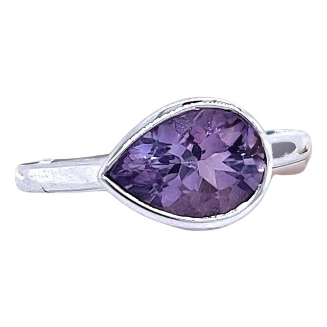 1990s Natural Amethyst Ring 6.5 14k W Gold 1.72 TCW Certified For Sale