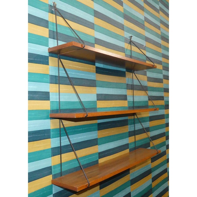 Small Vintage String Shelf in Walnut, 1960s For Sale - Image 9 of 13