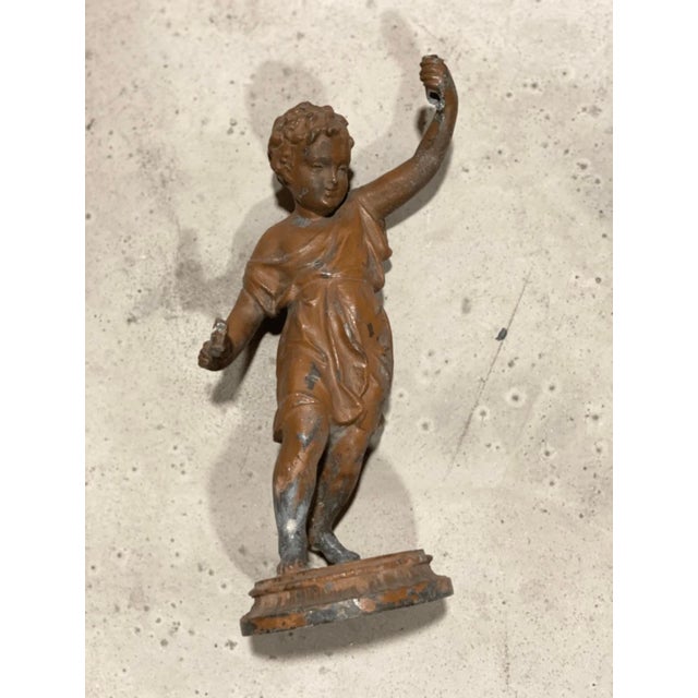 Neoclassical Antique Boy Statue Lamp Chandelier Part Copper For Sale - Image 3 of 10