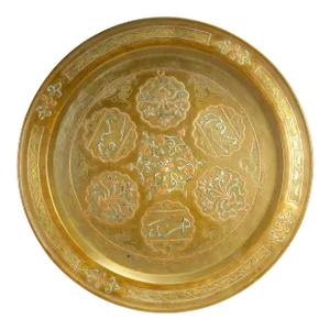 Antique Cairo Ware Copper & Silver Inlay Brass Tray