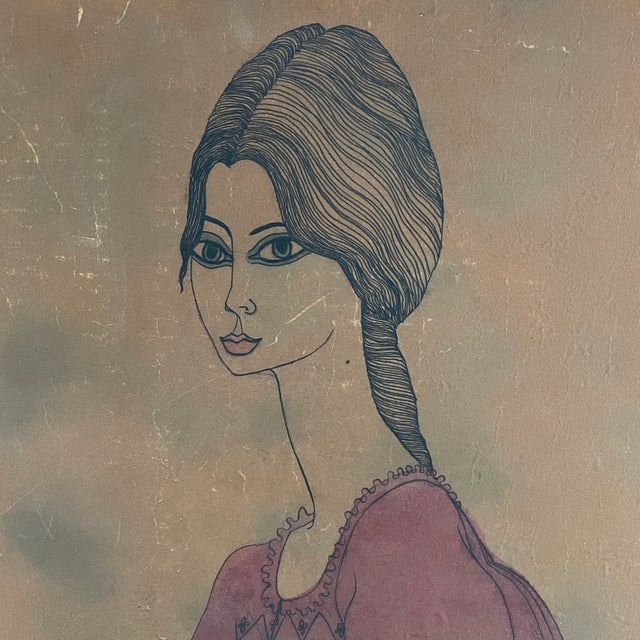 Mid-Century Modern Ink and Watercolor Framed Painting by Iris Brody C. 1960 For Sale - Image 3 of 8