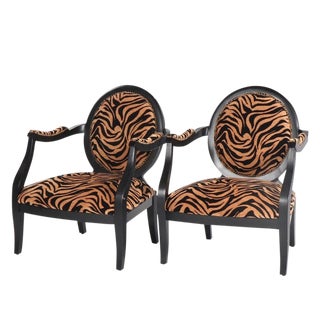Louis XVI Style Oval Back Fauteuil Armchairs With Animal Print For Sale