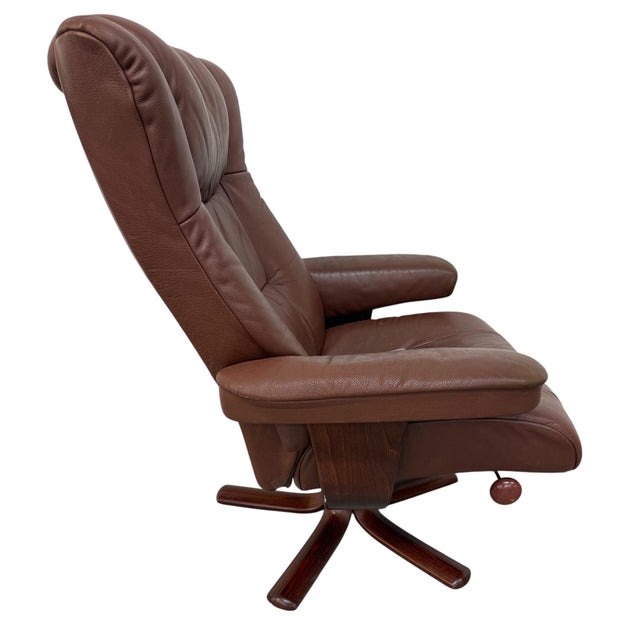 Vintage Norwegian Leather Lounge Chair & Ottoman For Sale - Image 4 of 11