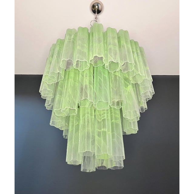 Large Three-Tier Murano Glass Tube Chandelier in Green Albaster, 1990s For Sale - Image 14 of 14