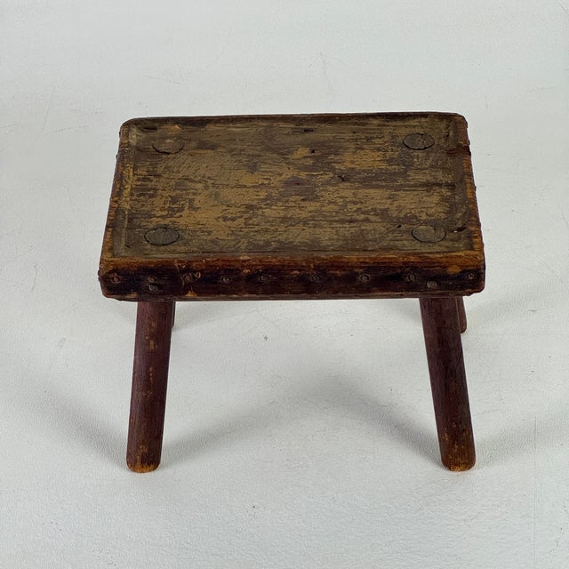 Early 20th Century Exquisite Patina on Small Primitive Antique Wood Stool/Table, Salesman Sample For Sale - Image 5 of 11