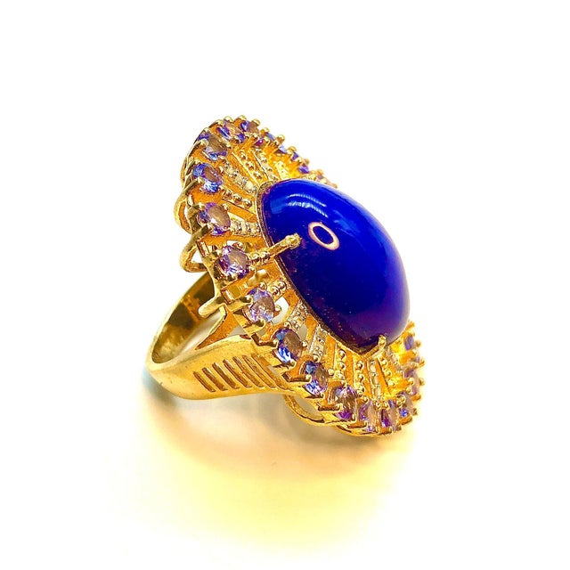 Baroque Bochic "Orient" Blue Opal, Tanzanite & Diamond Ring Set In 18K Gold & Silver For Sale - Image 3 of 18