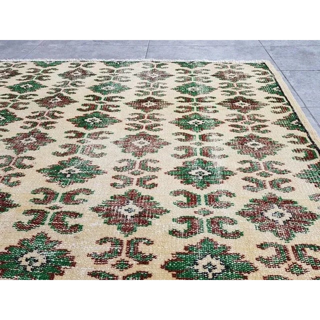 1960s Green and Bige Oushak Area Carpet For Sale - Image 6 of 10