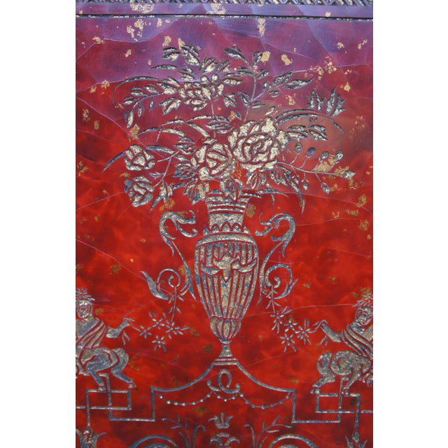 Paint Mid 20th Century French Neoclassical Style Red Lacquer Wall Hanging Panels Gold Urns & Figures - Set of 2 For Sale - Image 7 of 12