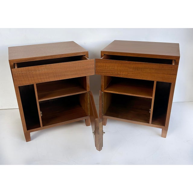 Gio Ponti Singer & Sons Walnut, Rosewood Nightstands Restored, Pair Offered for sale is a true pair of Gio Ponti for...