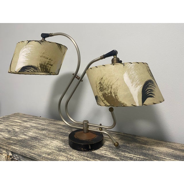 Majestic Lamp Company 1950s Atomic Dual-Arm Table Lamp With Fiberglass Shades, Attributed to Majestic For Sale - Image 4 of 10