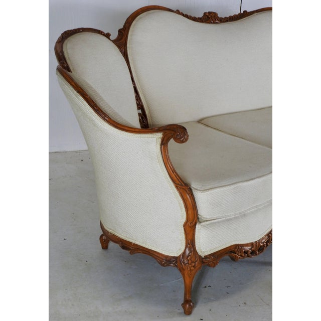 Victorian Early 19th Century French Victorian Fabric With Wood Sofa For Sale - Image 3 of 11