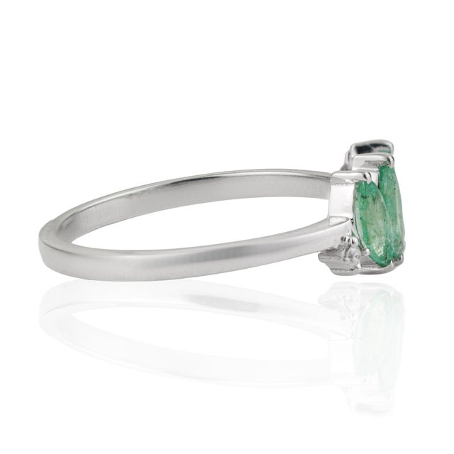 Not Yet Made - Made To Order Handmade Three Stone Marquise Emerald & Diamond Ring in 925 Silver Size 4 For Sale - Image 5 of 14