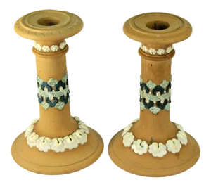 1891-1912 Doulton Lambeth Silicon Ware Candle Holders Candlesticks- a Pair