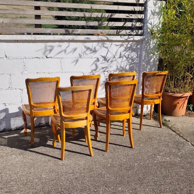 French Provincial Louis XV Style Cane and Cherrywood Dining Chairs, Set of 6 For Sale - Image 13 of 18
