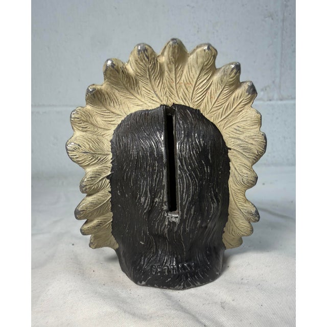 Rare Antique Native American Indian Chief Montreal White Metal Still Coin Bank For Sale - Image 10 of 12